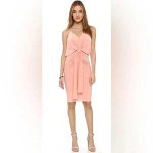 Misa Los Angeles Domino Draped Ruched Peach Pink Mini Dress Womens Size Medium
